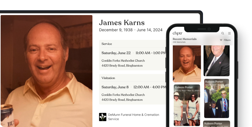 Broadcast memorial published on a local news website linking back to funeral home obituary.